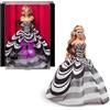 Mattel Barbie Signature 65° Anniversario - Bambola Glamour da collezione con capelli biondi, abito bianco e nero, orecchini e occhiali da sole con zaffiro, giocattolo per bambini, 6+ anni, HRM58