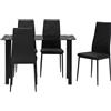 DecHome Set Tavolo da Pranzo con 4 Sedie Piano in Vetro e Sedie Imbottite in Finta Pelle colore Nero - 2BKAM365