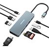 Tymyp 10 in 1 USB C Hub Dual Monitor, USB C a HDMI Hub, Adattatore USB C, Docking Station, 2 USB 3.0, 2 USB 2.0, 100 W PD, lettore di schede SD/TF, audio da 3,5 mm, dock con HDMI 4K per iPad, laptop