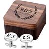 MeMeDIY Gemelli e Fermacravatta Personalizzati con Scatola di Legno Incisa con Nome Testo Iniziale Data Gemelli da Matrimonio per Polsini Camicia Regalo per Uomo/Sposo/Papà B1
