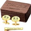 MeMeDIY Gemelli e Fermacravatta Personalizzati con Scatola di Legno Incisa con Nome Testo Iniziale Data Gemelli da Matrimonio per Polsini Camicia Regalo per Uomo/Sposo/Papà C2