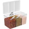 Belle Vous Barattolo per spezie con manico e coperchio - 500 ml Contenitore per Frutta e Spezie con Coperchio e Cucchiai - 3 Scomparti per Topping Pizza - Accessori da Cucina - Plastica Trasparente