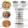 Gevvnss Set di 8 Pezzi Gavetta Scout,Set Pentole Campeggio in Acciaio Inox,Set Piatti Campeggio con Padella,Piatti,Tazze,Coperchio per 3-4 Person,per Escursioni,Picnic,Barbecue,Argento