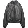 Tdvcpmkk Giacca bomber da donna corta in ecopelle giacca da donna collo tartaruga cappotto in pelle PU, nero, Large