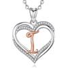 INFUSEU Collana con Ciondolo Cuore Lettera A-Z Alfabeto Capitale Gioielli Doppio Cuore Iniziale Senza Collo Cubic Zirconia CZ Regalo Donna Romantici, Catena da 20 Pollici