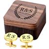 MeMeDIY Gemelli e Fermacravatta Personalizzati con Scatola di Legno Incisa con Nome Testo Iniziale Data Gemelli da Matrimonio per Polsini Camicia Regalo per Uomo/Sposo/Papà B2