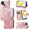 JIUNINE Cover Realme C21Y / Realme C25Y, Custodia Libro in Pelle Portafoglio Case Flip Antiurto con Disegni di Farfalla [Porta Carte] [Magnetica] [Interno TPU] per Realme C21Y / C25Y, Oro rosa