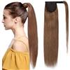 SEGO- Extension Coda Capelli Veri Clip Coda di Cavallo Fascia Unica Castano 100% Remy Human Hair Naturali Lisci 20 50cm Ponytail Adesiva 95g #6 Castano Chiaro