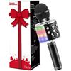 Fede Microfono Karaoke Bluetooth Wireless per Bambini, Karaoke Portatile con Luci LED Multicolore per Cantare, Funzione Eco, Compatibile con Android/iOS, PC o smartphone