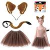 UILYNIU 4 Pezzi Costume Volpe per Bambini, Volpe Orecchie Lungo Coda Volpe Adesivi per Tatuaggi Facciali Ragazze Tutu Gonna, Carnevale Animale Costume Per Halloween Festa Animale Cosplay (Volpe)