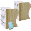 Qualsen 2 Pezzi Fermalibri in Metallo Antiscivolo Regolabile, Per Casa Ufficio Scuola Reggilibri (Legno Imitativo, Può Essere Esteso Fino a 50 cm)