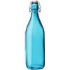 KWARE Bottiglie in vetro stile vintage da 1 litro, ideali per uso domestico o commerciale, da riempire con acqua, vino, liquore, olio, birra, grappa o cordiali (coperchio basculante azzurro)