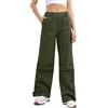 LACOFIA Pantaloni Cargo Donna con Tasche Multiple Elasticizzati Vita Pantaloni Lavoro Utility Comodi in Cotone Verde Militare L