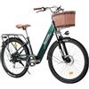 Antgooat Bicicletta elettrica Cityrun Ebike Bicicletta elettrica a pedalata assistita 26 Bicicletta da donna 36V*10Ah Bicicletta unisex (Green)