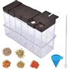 SCHYIDA Set di 6 Barattoli Spezie Barattoli Portaspezie Quadrati Vasetti Porta Spezie Barattolo Sale Contenitori Spezie Barattoli Plastica Trasparente con 1 Spazzola di Pulizia e 1 Imbuto per Cucina