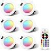 FWoche Faretti LED da Incasso 7W, Foro 60mm RGB Rotondi con Telecomando IR Faretto da Soffitto RGBW WW CW 230V Dimmerabile Cambia Colore Lampada da Incasso a LED in Alluminio piatto (Pacco da 6)