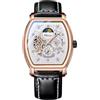 DAXIAOYU Classico Quadrante Intagliato Mens Automatico Meccanico Orologio Impermeabile Fase Lunare Hollow Tourbillon Orologi Lusso Tonneau Cinturino in Pelle Uomo d'affari Orologio da polso, bianco,