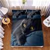 Ouduo 3D Gatto Stampa Set di Lenzuola con 2 Federe, Microfibra Lenzuolo sotto con Angoli profondità 30cm ed Elastic per Letto Singolo Matrimoniale King Size (Gatto Nero 2,90x200x30cm)