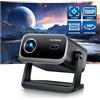PUTRIMS 【E-Focus/Auto Keystone】Mini Proiettore 1080P Full HD Support, Portatile Videoproiettore Wifi Bluetooth con Base Ruotabile di 145°, Zoom 100%-50%, Macchina Ottica Chiusa Antipolvere per Home Cinema