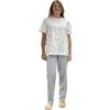 Linclalor Pigiama donna in puro cotone manica corta pantalone lungo aperto davanti art. 74999-54, Grigio