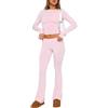 ABINGOO Tuta da Donna Casual 2 Pezzi a Maniche Lunghe Aderente Crop Top Svasati a Vita Bassa Pantaloni Lounge Set Yoga Tuta(Rosa,S)