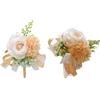 Rikyo Set da 2 pezzi con fiore da polso e corsetto da 7.6 cm con rose artificiali e garofano da polso e bouquet da uomo, realizzato a mano in seta per fiori di nozze