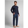 Intimissimi Pantaloni Tela Di Cotone Garzata Stampa Check Blu Denim Blu