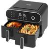 Iceagle Friggitrice ad Aria Doppio Cestello Air Fryer 11 Litri - Friggitrice Aria Calda 1700 W, Friggitrice Senza Olio, Cesti lavabili in lavastoviglie, LED Touch Screen, 6 in 1, Timer, Nero