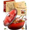 KRUSTENZAUBER Casseruola in ghisa da 37,5 cm, con coperchio, adatta al forno, con forchetta da carne, grande circa 10 l, ideale per arrosto a induzione, ideale per casseruola in ghisa Kazan