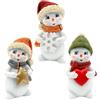 Dekohelden24 Set di 3 pupazzi di neve con cappello e sciarpa in rosso, verde e arancione, in piedi con stella, fiocco di neve e cuore, lunghezza 6 x 5 x 11 cm