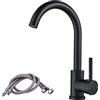 F-DEEN Rubinetto Lavello Cucina in Acciaio Inox e Ottone, Girevole a 360°,Miscelatore Lavello Monocomando Lavello Acqua Fredda-Calda per Cucina e Lavello, Nero