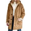 Generic Cappotto in finta pelle scamosciata da donna con cappuccio oversize casual invernale calda giacca foderata in sherpa con zip con cappuccio capispalla tinta unita con tasche, cachi, S