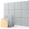 Soundsbay Pannelli acustici autoadesivi, 12 pezzi, isolamento acustico, da parete ad alta densità, in poliestere, design smussato, per pareti, soffitti, legno e porte, 30 x 30 x 0,9 cm (grigio argento)