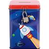I-TOTAL® - Salvadanaio Divertente con Lucchetto e Chiavi/Portamonete in Metallo con Chiusura - Idea Regalo (SPACE ADVENTURE)