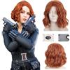 Pwsap 2Pcs Cosplay Parrucche Parrucca da Donna,Rosso Corto Riccia Parrucca Perfetto Arancione Marrone Ricci Corto Sciolti Parrucche Naturale con Cuffia per Parrucca per Halloween Carnevale Natale Compleanno