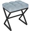 YMYNY Pouf Sgabello per Trucco, Poggiapiedi per Piedi, Sgabello con Seduta in Lino, Ottomano per Trucco con Gambe in Metallo a Forma di X' per Vanità Soggiorno Ingresso 40×30×46CM Blu Grigio HBD033L