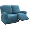 CLGTY Copripoltrona Relax Elasticizzato, Morbido Velluto Fodera per Poltrona Per1 2 3 Divano Cuscino con Tasca Laterale Antiscivolo Lavabile Sofa Protettore per Soggiorno-Blu-B-2 Posti
