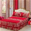 Morbuy 3 Pezzi Set Gonna da Letto per Singolo Matrimoniale e Una Piazza e Mezza Elasticizzata Copriletto con Volant Coprirete per Letto Lenzuola con 2 Federe (100x200+48x74cm,Fiori d'oro Rosso)