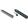 Electraline 62015 Multipresa 7 Posti Polivalenti con Interruttore e Cavo, Argento, 1.5 m & 62074 Multipresa, Nero, 6 Posti
