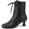Voviggiw Stivali da donna vittoriani con lacci alla caviglia punta rotonda tacco gattino stivaletti vintage cerniera laterale, Nero , 40.5 EU