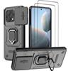 DERHAN Cover per POCO X6 Pro 5G con Vetro Temperato [2 Pezzi], Custodia Antiurto con Protezione Fotocamera e Supporto - Nero