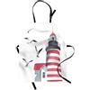 ABAKUHAUS Faro Grembiule, Gabbiani Spiaggia Mare, Comodo per la Cucina Unisex con Collo Regolabile per Cucinare Cuocere Arrostire e Giardinaggio, Rosso Grigio Bianco