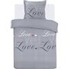 VISION - Parure copripiumino LOVE Grigio - Copripiumino 140 x 200 cm con 1 federa 65 x 65 cm per letto singolo - 100% cotone