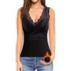 Figninget Maglie Termiche Donna, Maglia Termica Cotone Calda Canottiere, con Scollo a V, in Pizzo, con Reggiseno Incorporato Senza Maniche Canotta Fodera Calda Intimo Strato di Base Top