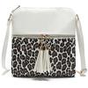 FAIRYSAN Borsa a tracolla in pelle vintage a tracolla leopardata con nappa per le donne, bianco