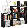 JIUYOTREE Libreria portatile fai da te, 9 cubi armadio organizer per riporre gli scaffali, ripostiglio per vestiti per soggiorno, studio, camera da letto, nero