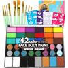 Bowitzki Face Paint Kit,Water Based non tossic Face Paint Palette con 24 colori, 16 glitter, 32 stencil e 10 pennelli, trucco professionale per il viso per feste, Halloween, Carnival, Festival