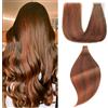 Einbeauty Extension Capelli Veri Biadesivo 20pcs 45cm 40g Marrone Cioccolato Misto a Marrone Scuro Rosso Sottile Capelli Veri Invisibili (18inch, 4/4/33N#)