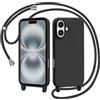 AOMYKE Cover per iPhone 16 Plus con Cordino, Custodia con Laccio Collana Tracolla Collo Liquido Silicone Antiurto TPU Antiurto AntiGraffio Case - Nero
