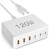 RFNAYK Caricatore GaN 120W, 6 Porte USB C e USB-A, Stazione di Ricarica Multipla PD QC 3.0 per MacBook Pro, Laptop, iPhone, iPad, Samsung